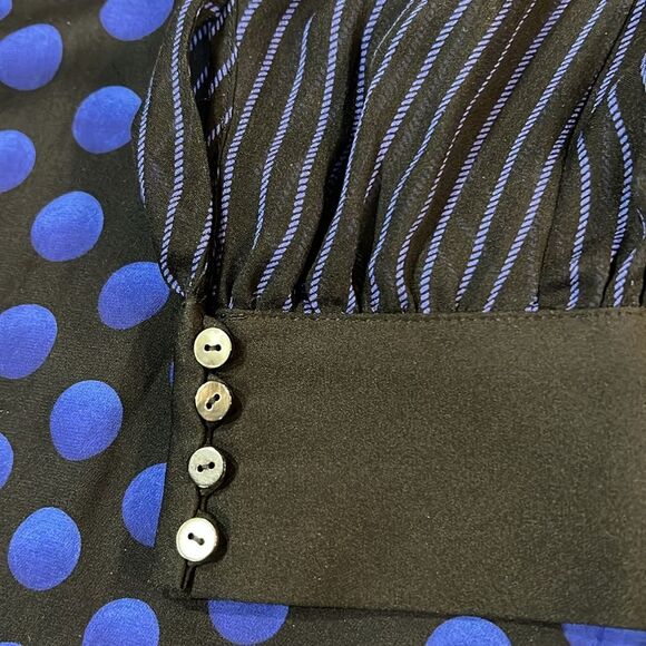 Diane Von Furstenberg Polka Dot Silk Wide Leg Jumpsuit Blue Black Sheer 14 NWT - Picture 13 of 15